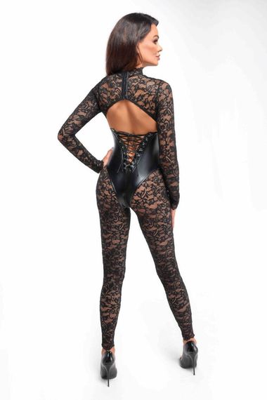 Комбінезон Noir Handmade F299 Enigma lace catsuit with underbust bodice Чорний XL | Зображення 1