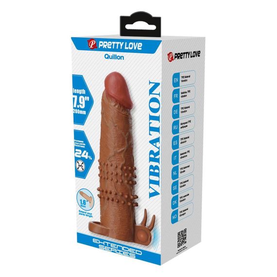 Подовжуюча насадка з вібростимуляцією Pretty Love - Quillon Vibrating Penis Sleeve Brown, BI-026281Z-1 Sex Aura | Зображення 7