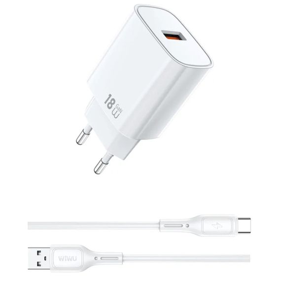 СЗУ WIWU G006 Essen QC3.0 18W GaN (1USB-A) + кабель USB to Type-C White