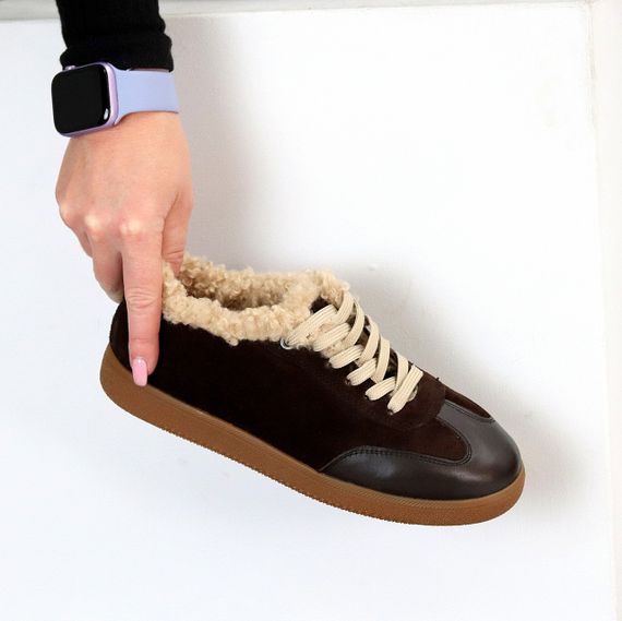 Шикарні кросівки утеплені натуральна шкіра + замша колір шоколад | Зображення 5