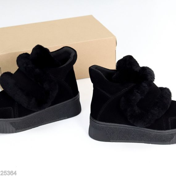 Молодежные спортивные зимние черные ботинки натуральная замша с опушкой | Зображення 1