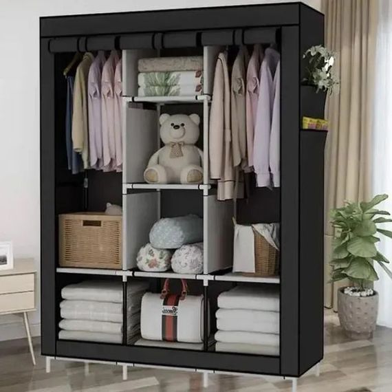 Шафа тканинна 3 секції складана з каркасом STORAGE WARDROBE 175 х 130 х 45 см. CT-478 Колір: чорний | Зображення 3