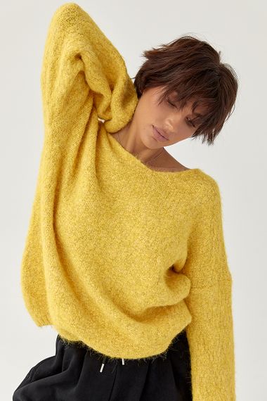 В’язаний жіночий джемпер з рукавами-ліхтариками - жовтий цвет, ONE SIZE (є розміри) | Зображення 4