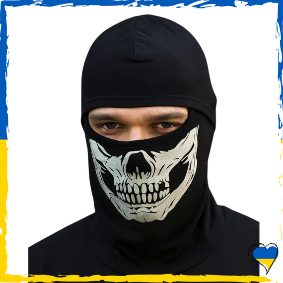 Балаклава черная с черепом теплая на флисе