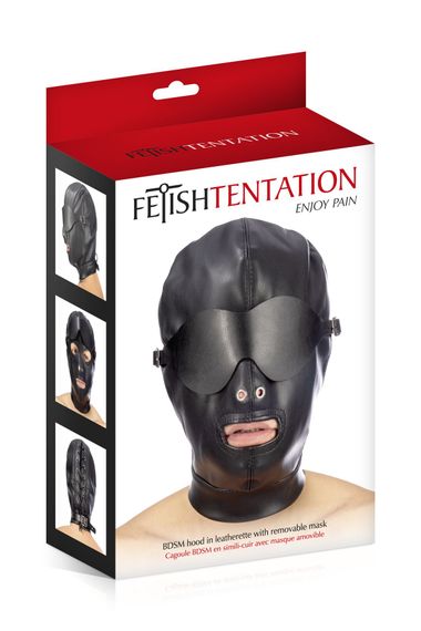Капюшон для БДСМ зі знімною маскою Fetish Tentation BDSM hood in leatherette with removable mask | Зображення 2