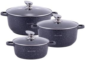 Набір 3 каструлі Kamille Landes Black 2.3л, 4.5л, 6.5л, з двома прихватками