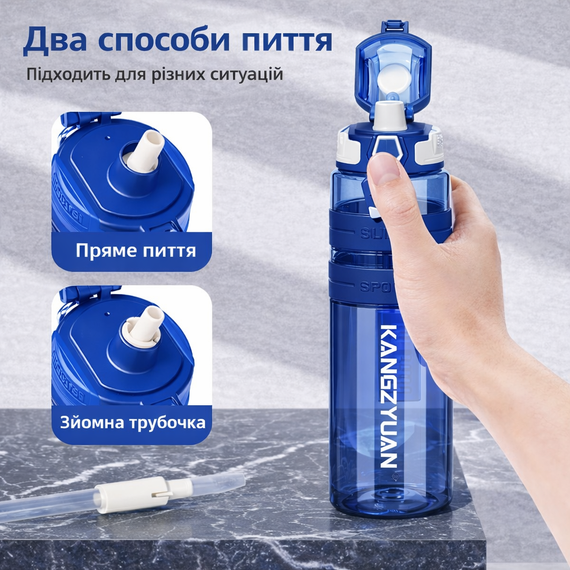 Спортивная бутылка для воды KANGZYUAN 500 мл Синяя Тритановая (BPA Free), с клапаном и поилкой | Зображення 4