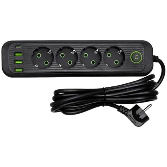 Мережевий фільтр-подовжувач 4 розетки 3xUSB-A 1xUSB-C 3м чорний HP-5-38M | Зображення 1