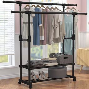 Двойная вешалка для одежды (155х150х42см), до 30 кг, на колесиках, Double pole / Передвижная стойка-вешалка в