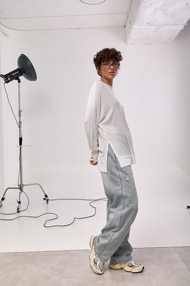 Прозорий вільний лонг із горловиною-човником - молочний цвет, ONE SIZE (є розміри) | Зображення 2