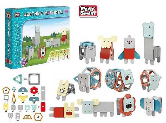 Конструктор магнітний 60 деталей Зоопарк Play Smart