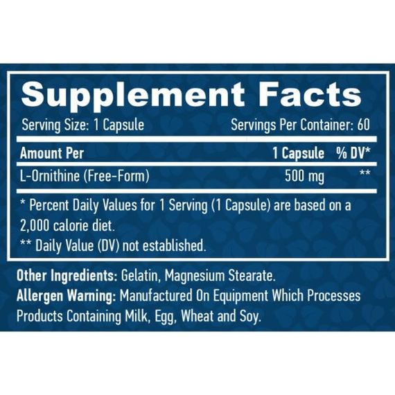 Орнитин Haya Labs L-Ornithine 500 mg 60 Caps | Зображення 1