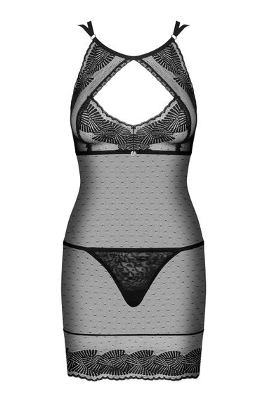 Сорочка с кружевом Obsessive Allastia chemise Черный S/M | Зображення 2