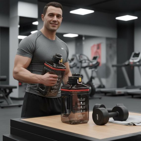 Бутылка для воды 2200 мл (2.2 л) - Черная, XL-объем, BPA-free материал для спорта и бодибилдинга | Зображення 7