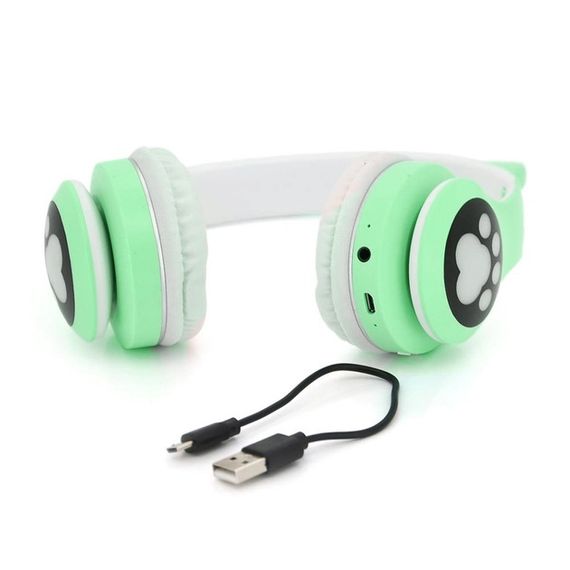 Беспроводные наушники с кошачьими ушками и RGB подсветкой Cat VZV 23M. Цвет: зеленый | Зображення 4