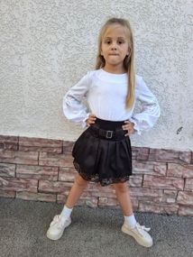 Детская школьная юбка на девочку с кружевом и высокой посадкой цвет черный размер 140, SBR021