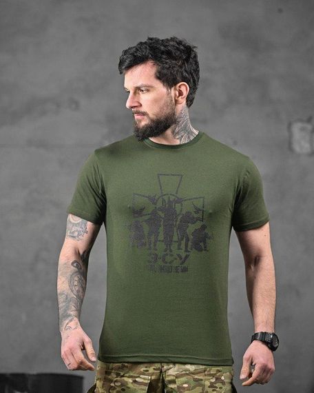 Хлопкова мілітарі футболка зсу олива ДЛ6348