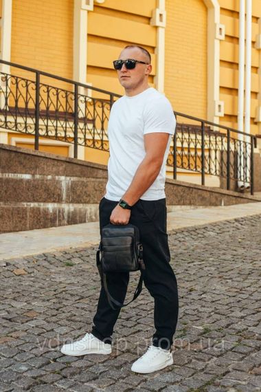 Сумка через плечо из натуральной кожи 22х24х6 / мессенджер для активного мужчины, черный | Зображення 6