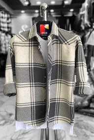 Теплая рубашка Пекин серо-белый S M