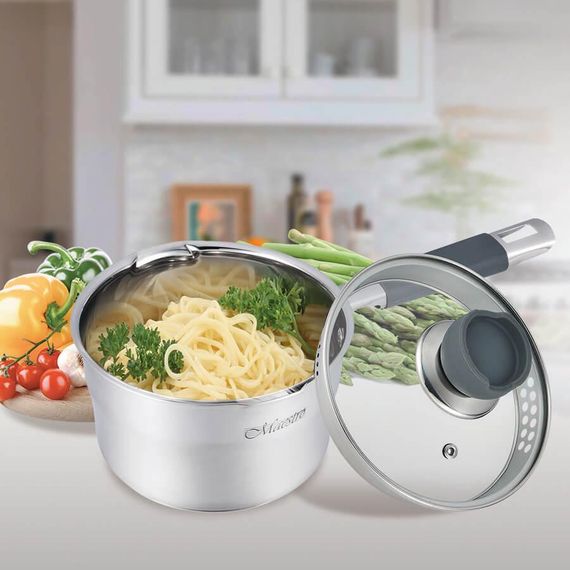 Ковш кухонный Maestro MR-3507-16S, 1.7 л, 16 см, из нержавеющей стали с крышкой, для всех типов плит | Зображення 1
