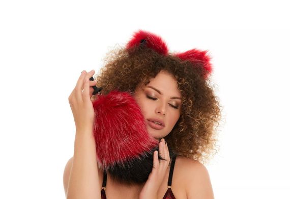 Анальний хутряний хвіст, Темно-червоний із чорним кінчиком, OKOVA sexstyle | Зображення 2