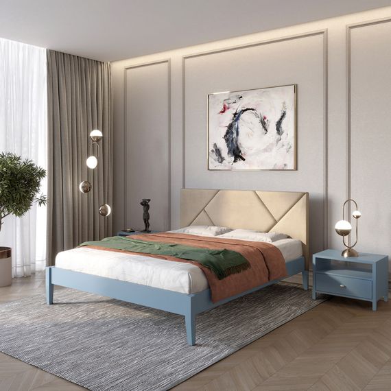 Двоспальне дерев&#039;яне ліжко Mebigrand Нью-Йорк ДК Сіро-синій (S7010R90B)/Аляска 23 (Бежевий) 160х190 см (MBG-10259)