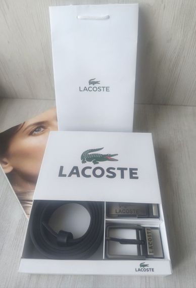 Чоловічий чорний  подарунковий набір ремінь+ дві пряжки Lacoste | Зображення 2