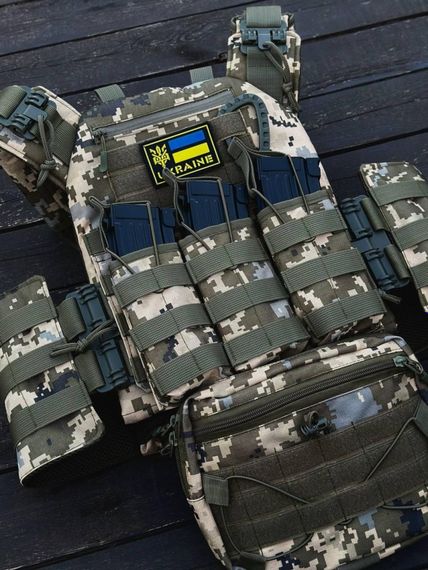 Комплект плитоноска швидкого скидання+  тройний підсумкок та напашник  піксель | Зображення 3