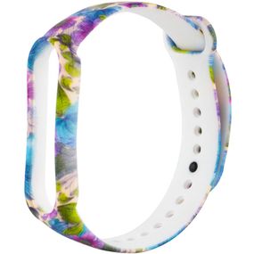 Силіконовий ремінець із малюнком для Xiaomi Mi Band 5/6 Фіолетові квіти/ Бежевий