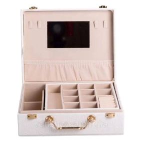 Шкатулка для украшений из эко кожи 2 яруса с зеркалом органайзер для ювелирных изделий HP-5-15W