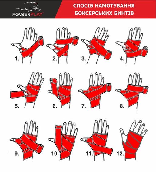 Бинти для боксу PowerPlay 3047 Червоні (4м) | Зображення 4