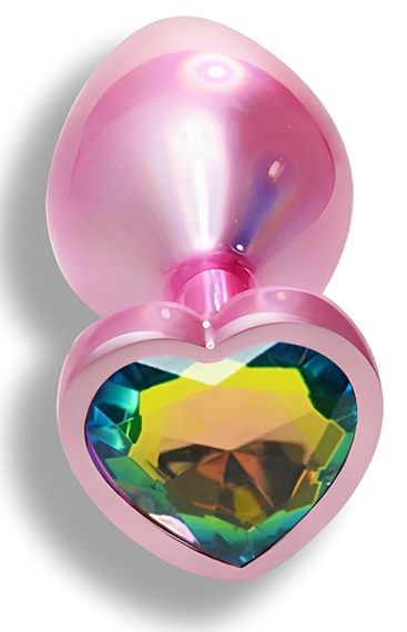 Анальна пробка EGZO Pink Perl Heart Plug S з райдужним кристалом, сталева Sex Aura | Зображення 1