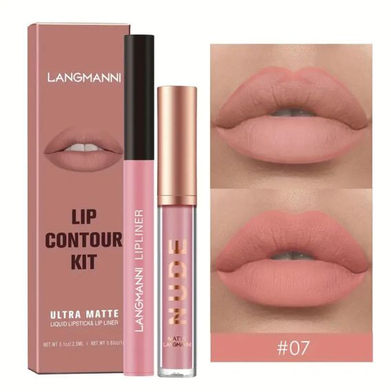 Набір 2 в 1 (рідка матова помада і контурний олівець) Langmanni №07