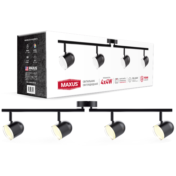 Спот світильник на 4 лампи MAXUS MSL-01C 4x4W 4100K чорний
