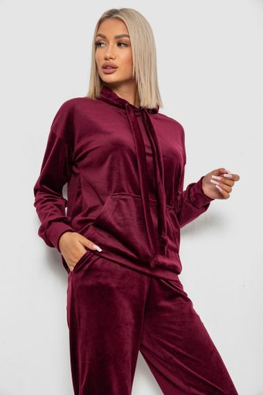 Спортивный костюм женский велюровый, цвет бордовый, 241R1530-5 | Зображення 1