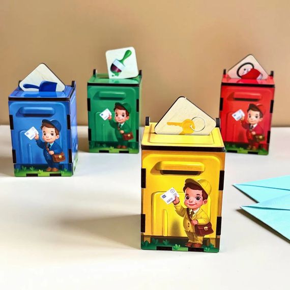 Деревянная настольная игра "Веселый почтальон" Ubumblebees (ПСД081) PSD081 сортер-комодик | Зображення 8