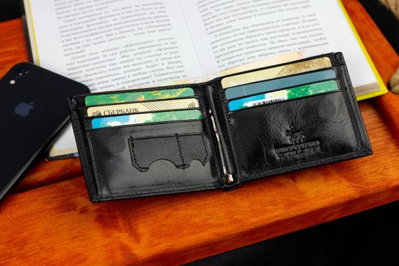 Черное мужское портмоне из натуральной кожи на магните с зажимом Marco Coverna MC-030AH-1 | Зображення 8