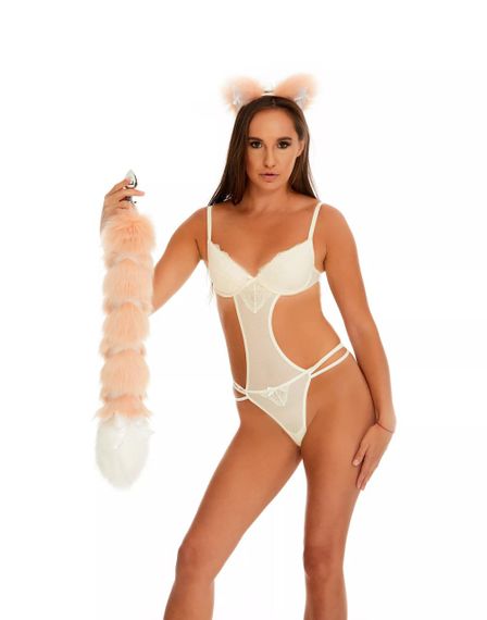 Анальний хвіст зі стрічкою без пробки, Персиковий з білим кінчиком, OKOVA 60 см. Sex Aura | Зображення 4