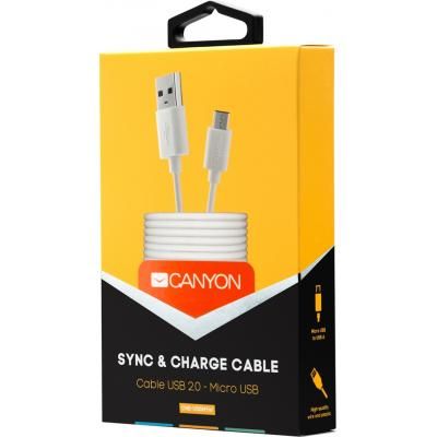 Дата кабель USB 2.0 AM to Micro 5P 1.0m White Canyon (CNE-USBM1W) (CNE-USBM1W) | Зображення 2