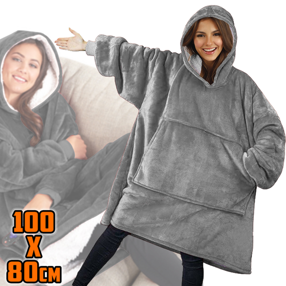Толстовка - плед з капюшоном HUGGLE HOODIE BLANKET, плед з рукавами (Сірий)