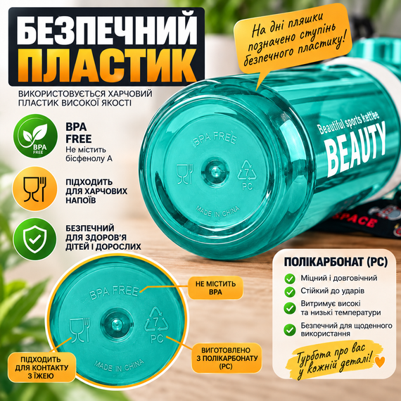 Пляшка Beauty 1500 мл для активного відпочинку з трубочкою та стильним ременем Блакитна | Зображення 5