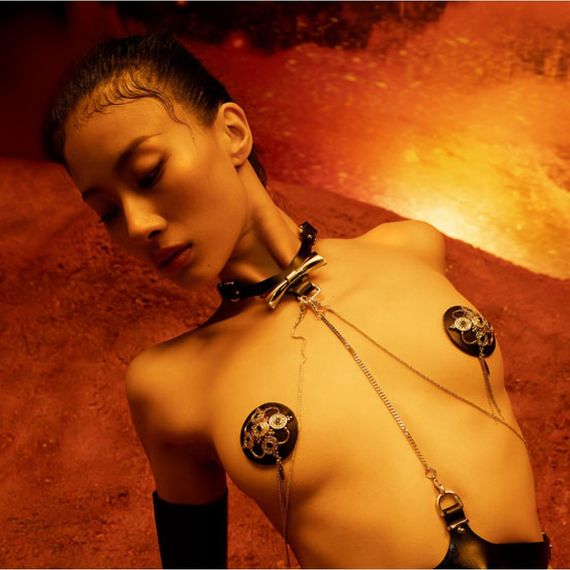 Нашийник-чокер з бантом Butterfly UPKO, італійська шкіра, позолота 24К Sex Aura | Зображення 4