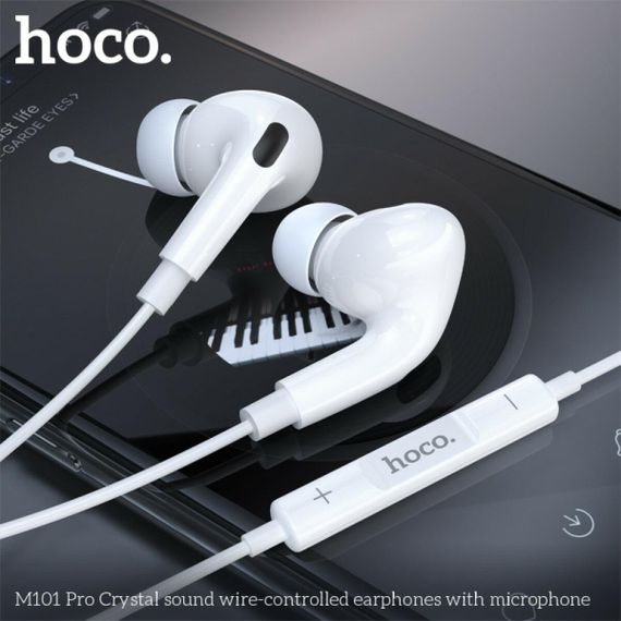 Навушники HOCO M101 Pro Crystal sound wire-controlled earphones with microphone White | Зображення 1
