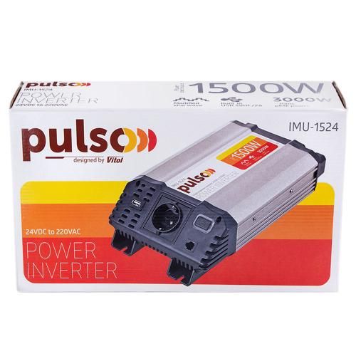 Перетворювач напруги PULSO/IMU-1524/24V-220V/1500W/USB-5VDC2.0A/мод.хвиля/клеми | Зображення 1