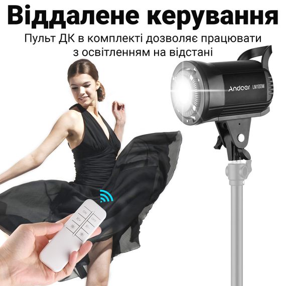 Постоянный студийный LED видеосвет Andoer LM100W | Мощная заполняющая лампа для студии | Зображення 7