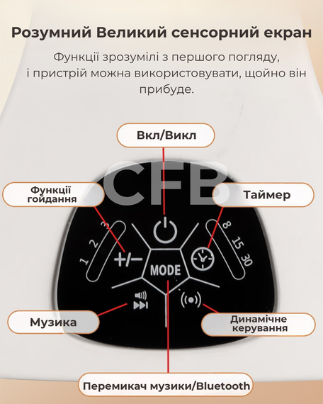 Укачивающий центр 2в1 со столешницей детский шезлонг от рождения с пультом управления Серо-белый | Зображення 4