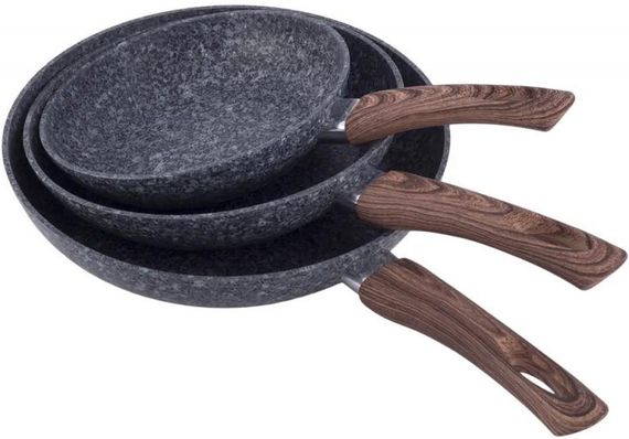 Набір 3 сковороди Grey Marble D=20см D=24см D=28см індукційні з антипригарним покриттям