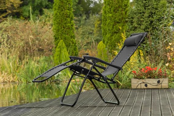 Чорний Садове Крісло Шезлонг до 120 кг Складаний Шезлонг для Дачі Zero Gravity XXL (з підстакаником) | Зображення 7