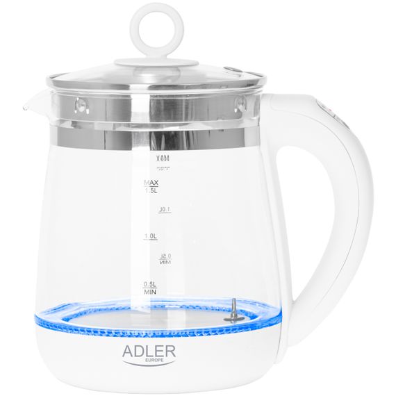 Електрочайник Adler AD 1299 1850-2200Вт/ 1.5л/ скло/ заварник/ встановлення температури/ білий | Зображення 3