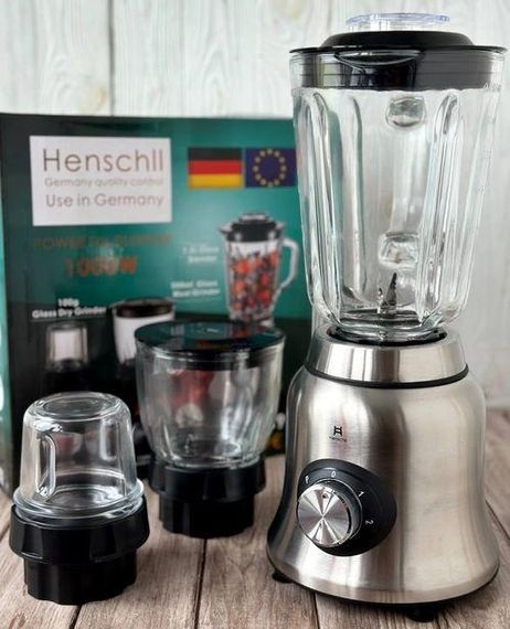 Блендер 3в1 Henschll HS-8891 з чашею 1.5 л, кавомолка, подрібнювач, м'ясорубка 1000 Вт